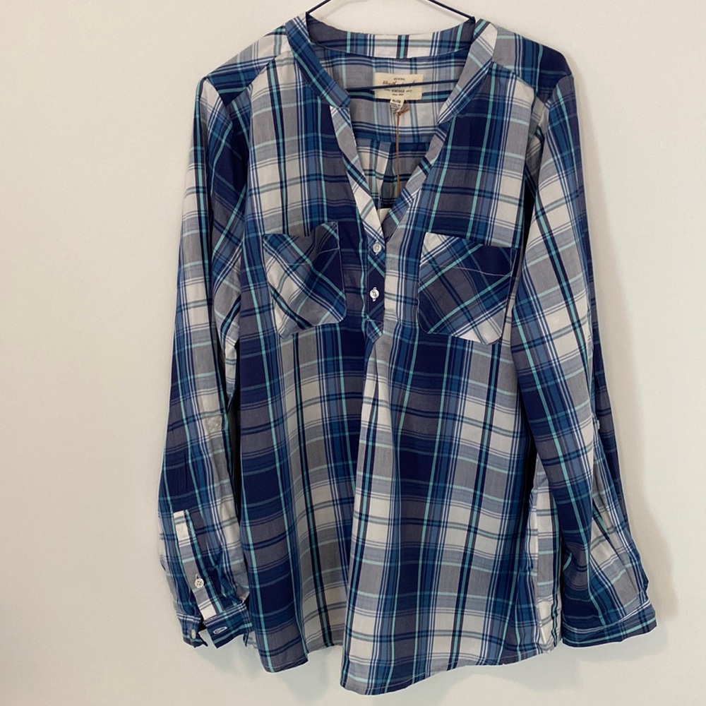 NWT Blue Plaid Blouse